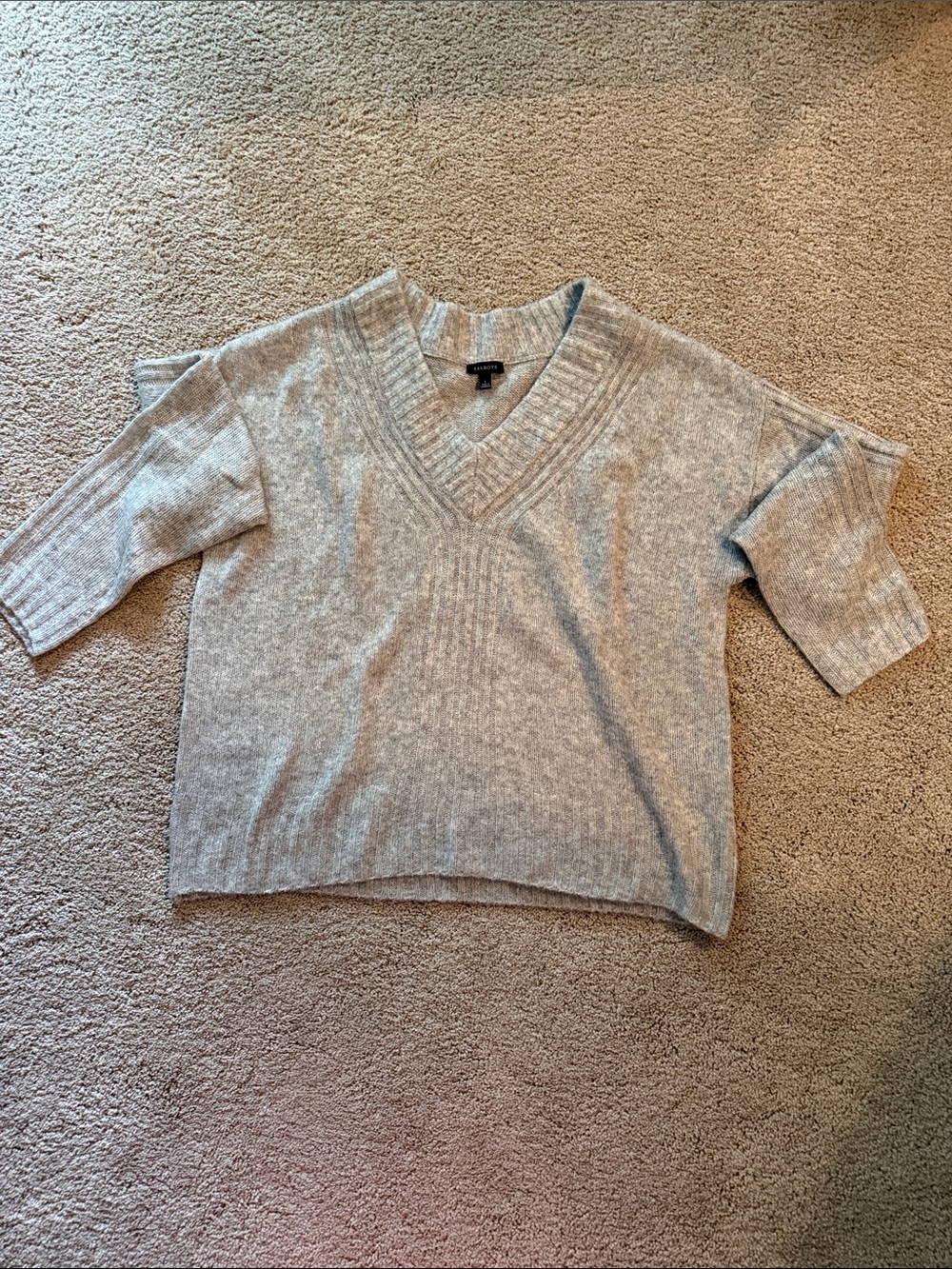 Talbots Light Gray V-Neck Short Sleeve Sweater